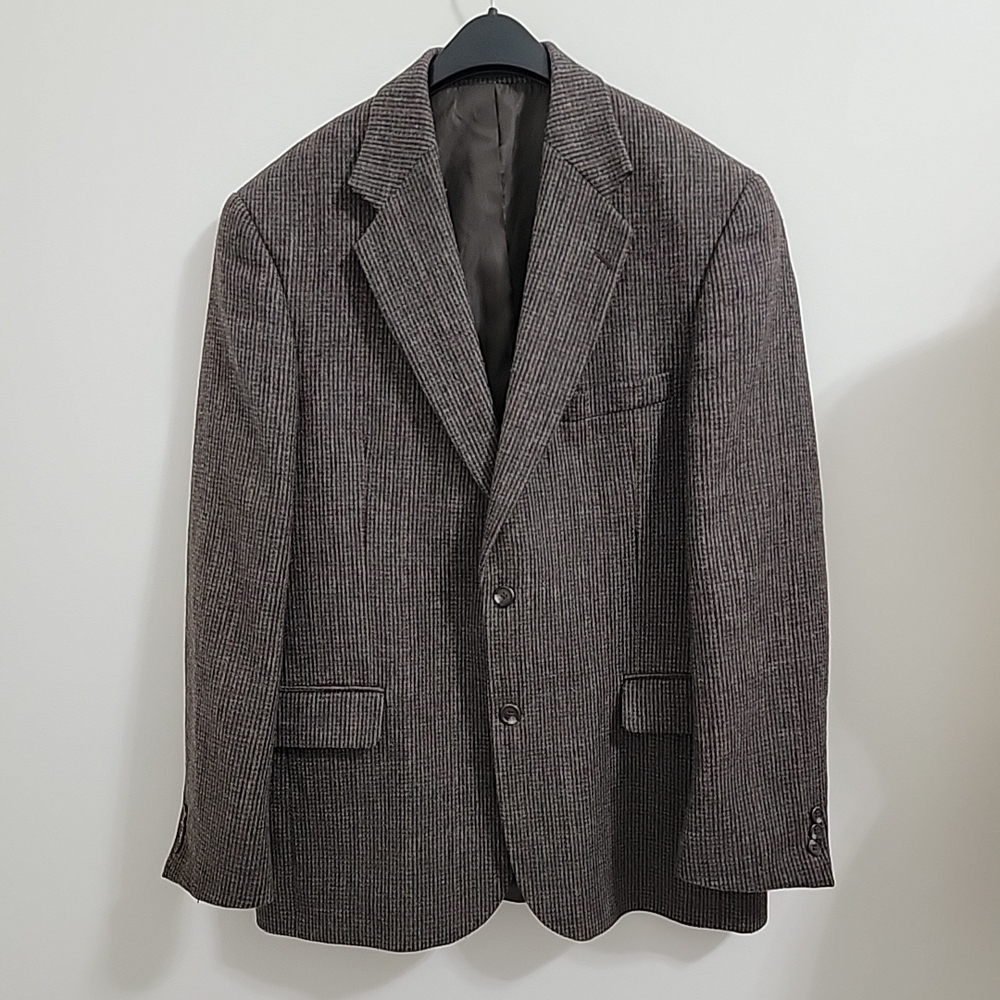 New England Classic Brown Houndstooth Blazer 100% Wool Size 42L Made In Ukraine